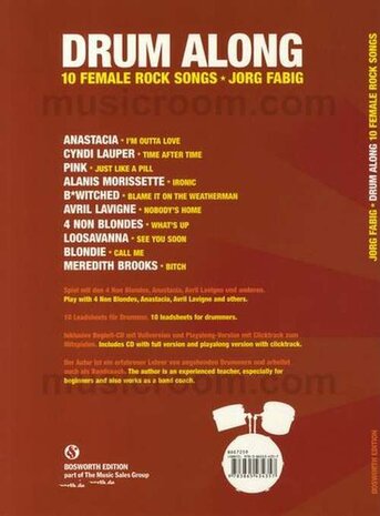 Drum Along - 10 Female Rock Songs (Book/CD) - Boek met play along CD voor drums inclusief zang